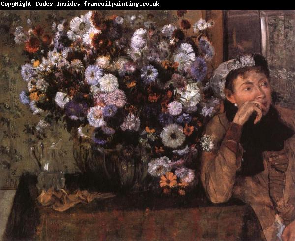 Edgar Degas A Woman seated beside a vase of flowers